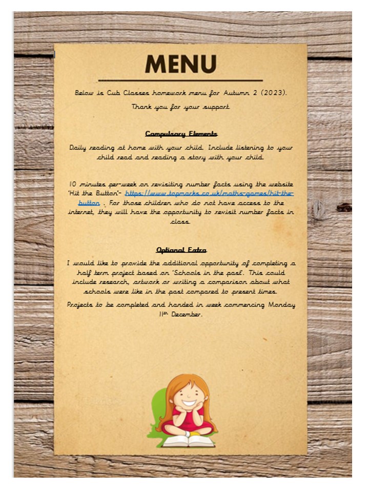 Autumn homework menu